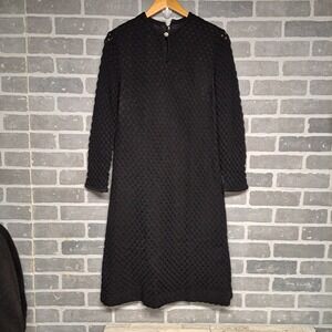 Toni Todd Women Crochet Classic Black‎ Vintage Long Sleeve Dress